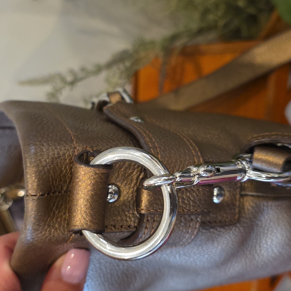 Coach Bronze Metallic Belted Chain Accent Convertable Shoulder Bag - Picture 7 of 9